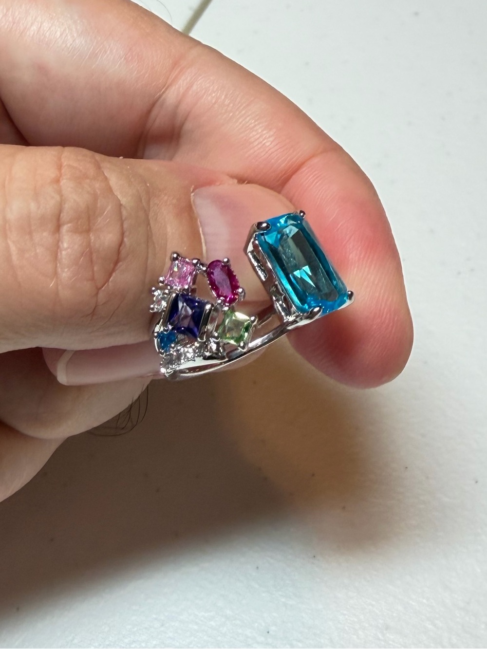 Multistone Silver Ring with Bright Blue Center and Colorful Accents. - Picture 3 of 8